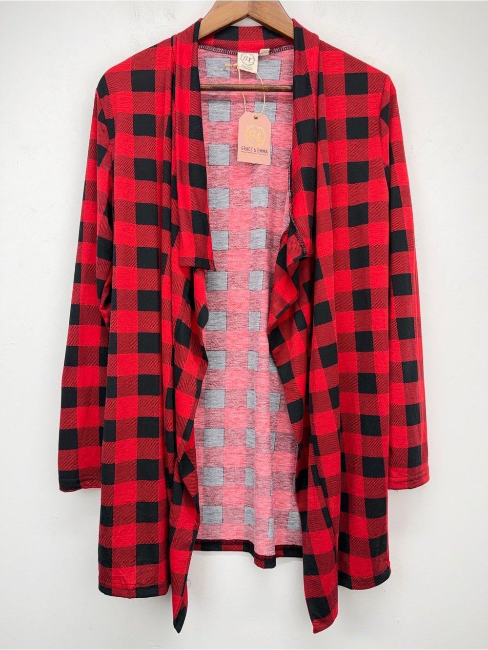 Grace & Emma size Small/Medium Women’s Red and Black Buffalo Plaid Cardigan NWT